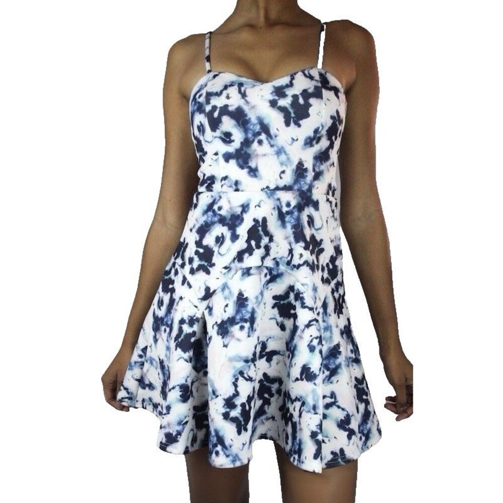 Oh My Love London Dress Womens 2 Sleeveless Knit Abstract Print Stretch Flare